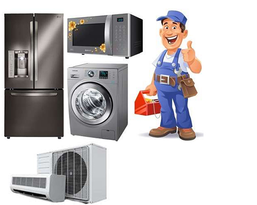 Technician inspecting washing machine